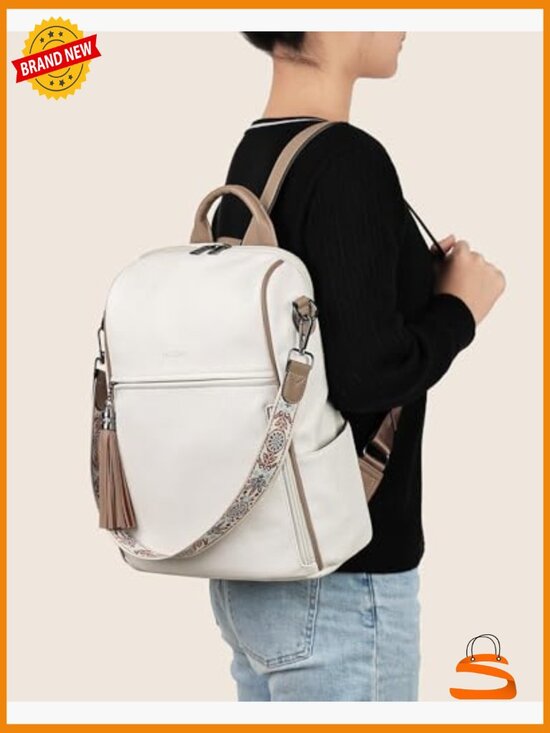 Faux Leather Convertible Backpack Purse with Tassel, Multi-Pocket Daypack for Vansarto Women Fashion Zipper Medium Backpack Purse Faux  main image 4